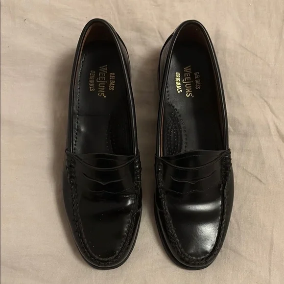 G.H. Bass & Co Black Leather Penny Loafers Flats - Picture 2 of 11